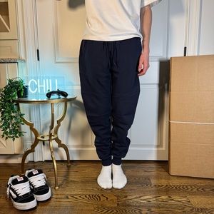 Navy Blue Jogger Sweatpants with Elastic Waistband and Tapered Legs
